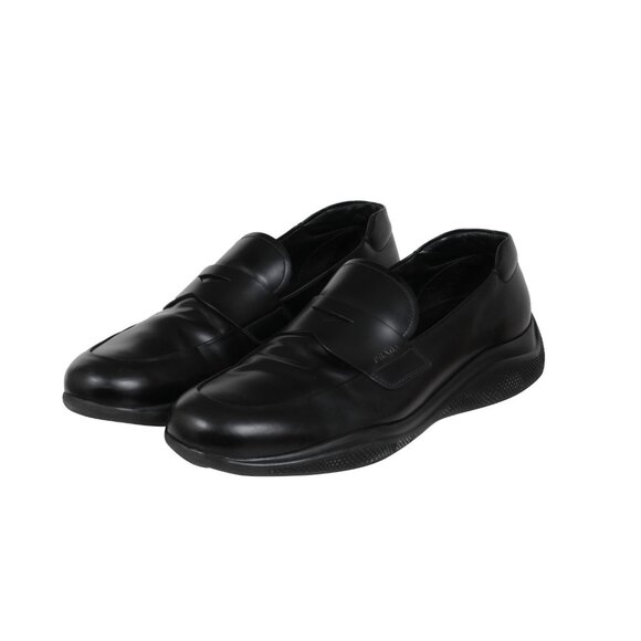 Prada Mens Spazzolato Rois Penny Loafers US 12 Uk 11 Black Leather Slip On main image 2